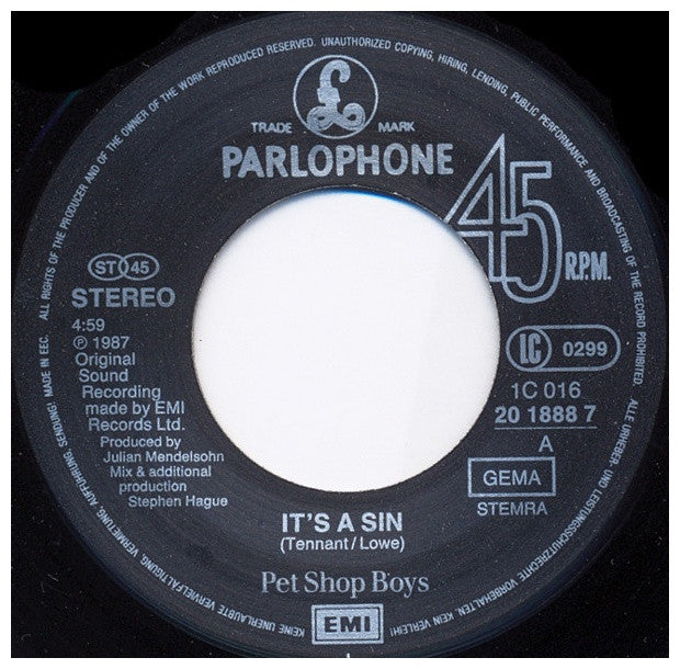 PET SHOP BOYS - IT S A SIN | 7" SINGLE USADO