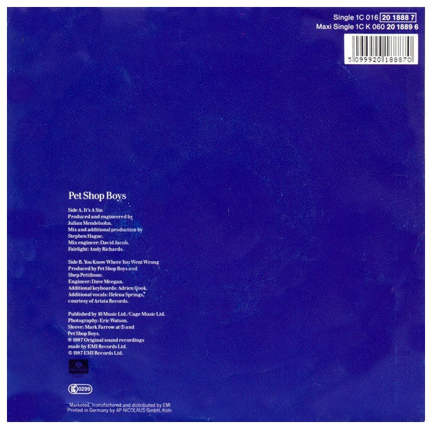 PET SHOP BOYS - IT S A SIN | 7" SINGLE USADO