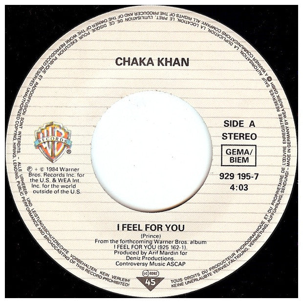 CHAKA KHAN - I FEEL FOR YOU | 7" SINGLE USADO