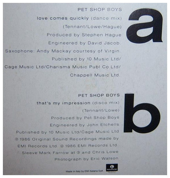 PET SHOP BOYS - LOVE COME QUICKLY | 12" MAXI SINGLE VINILO USADO