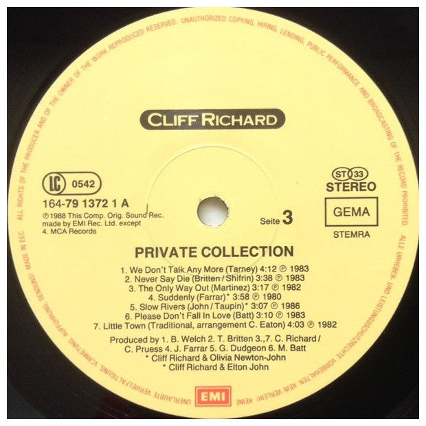 CLIFF RICHARD - PRIVATE COLLECTION | VINILO USADO