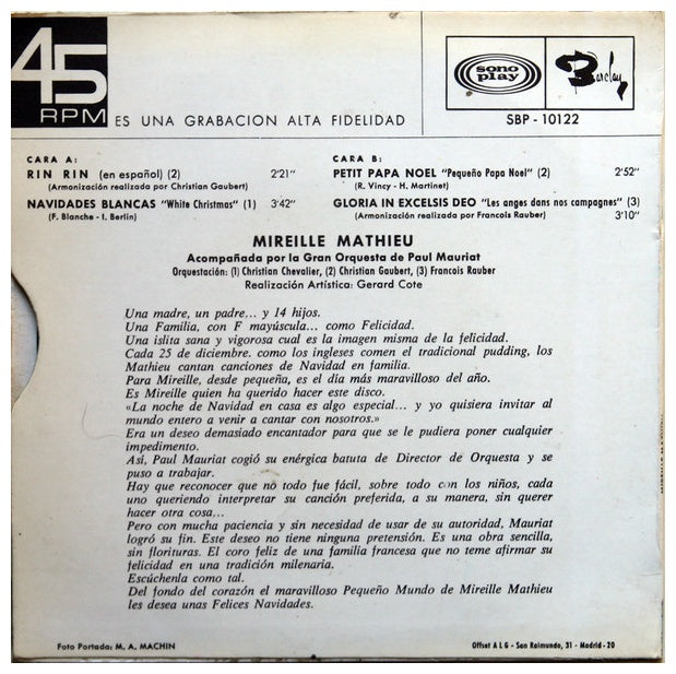 MIREILLE MATHIEU - RIN RIN (CANTA EN ESPANOL) | 7 SINGLE USADO