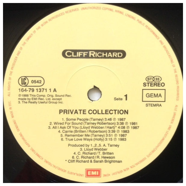 CLIFF RICHARD - PRIVATE COLLECTION | VINILO USADO