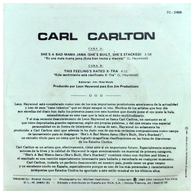 CARL CARLTON - SHE S A BAD MAMMA JAMA | 7" SINGLE USADO