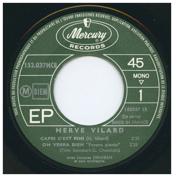 HERVE VILARD - CAPRI C EST FINI | 7" SINGLE USADO