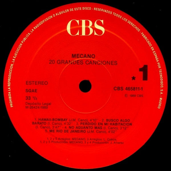MECANO - 20 GRANDES EXITOS (FALTA 1 DISCO/SIN CARATULA) | VINILO USADO