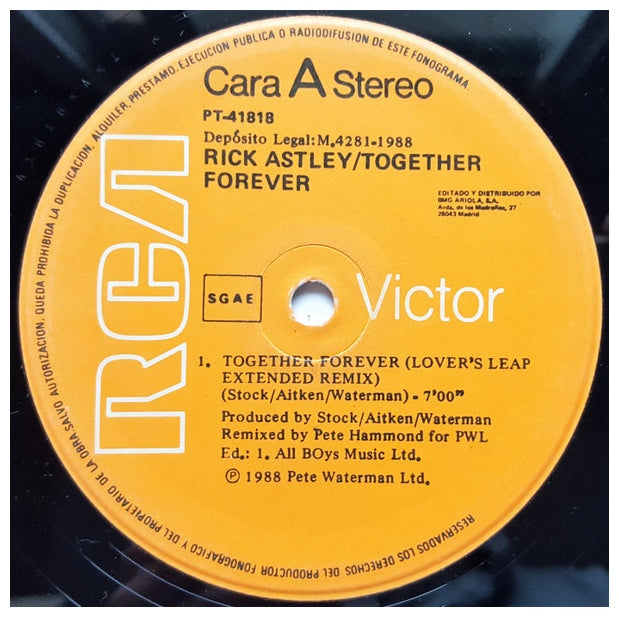 RICK ASTLEY - TOGETHER FOREVER | 12" MAXI SINGLE VINILO USADO
