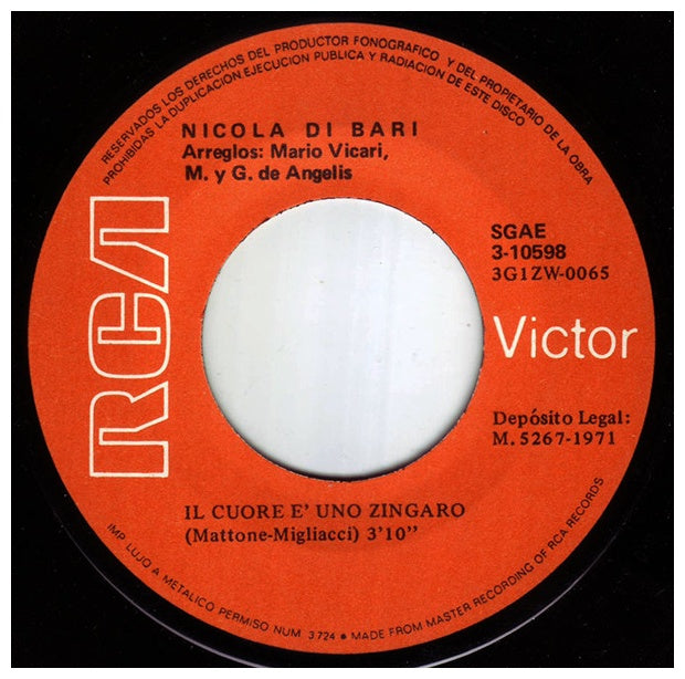 NICOLA DI BARI - IL CUORE EUNO SINGARO | 7 SINGLE USADO