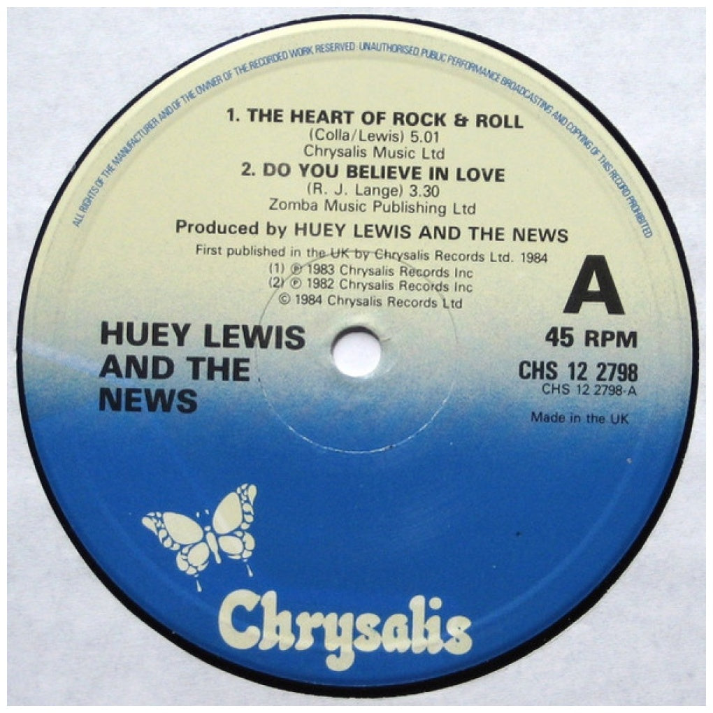 HUEY LEWIS AND THE NEWS - HEART OF ROCK AND ROLL/DO YOU BELIEVE IN LOVE | 12" MAXI SINGLE VINILO