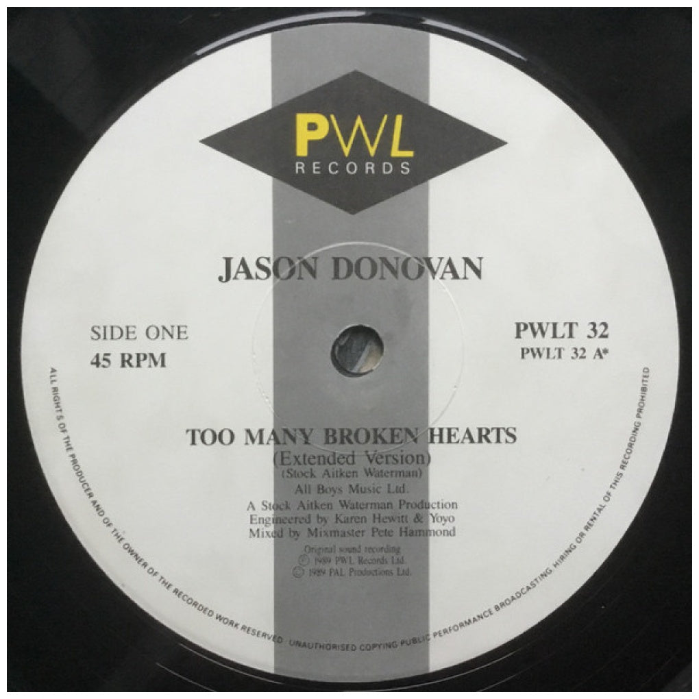 JASON DONOVAN - TOO MANY BROKEN HEARTS | 12" MAXI SINGLE VINILO USADO