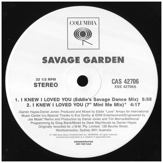 SAVAGE GARDEN - I KNEW I LOVE YOU (DANCE MIX) | 12" MAXI SINGLE VINILO USADO
