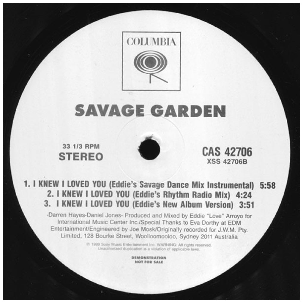 SAVAGE GARDEN - I KNEW I LOVE YOU (DANCE MIX) | 12" MAXI SINGLE VINILO USADO