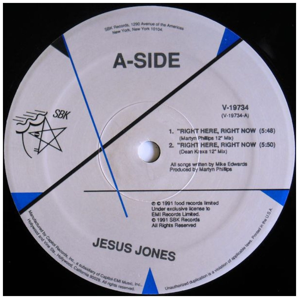 JESUS JONES - RIGHT HERE, RIGHT NOW | 12" MAXI SINGLE VINILO USADO