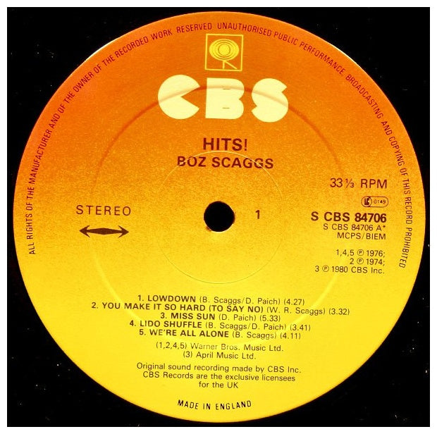 BOZ SCAGGS - HITS! | VINILO USADO