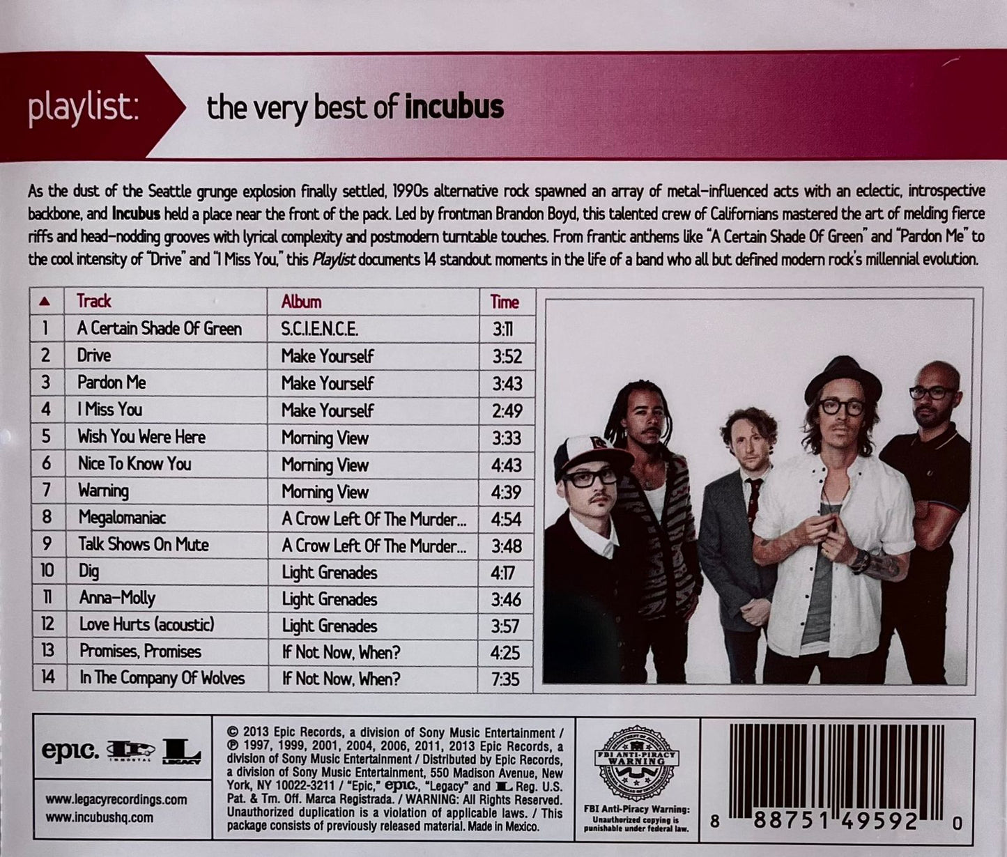 INCUBUS - PLAYLIST: VERY BEST OF INCUBUS | CD