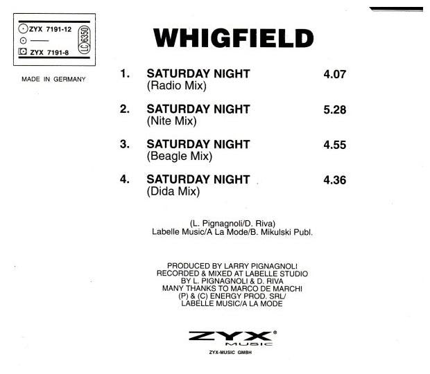 WHIGFIELD - SATURDAY NIGHT | CD SINGLE USADO