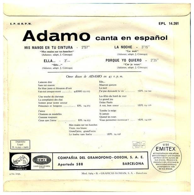 ADAMO - MIS MANOS EN LA CINTURA/LA NOCHE | 7" SINGLE VINILO USADO