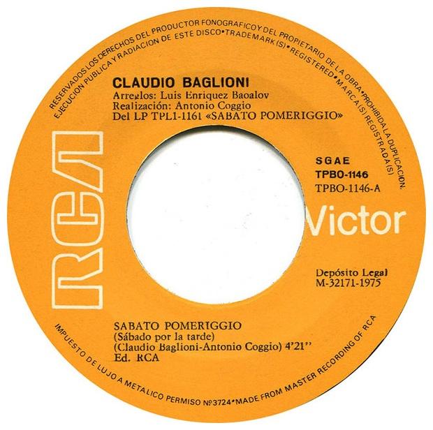 CLAUDIO BAGLIONI - SABATO POMERIGGIO | 7" SINGLE VINILO USADO