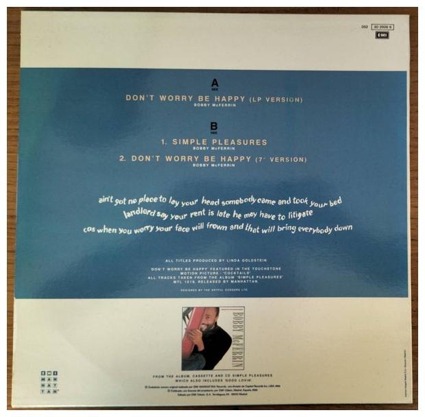BOBBY MCFERRIN - DONT WORRY, BE HAPPY | 12" MAXI SINGLE USADO