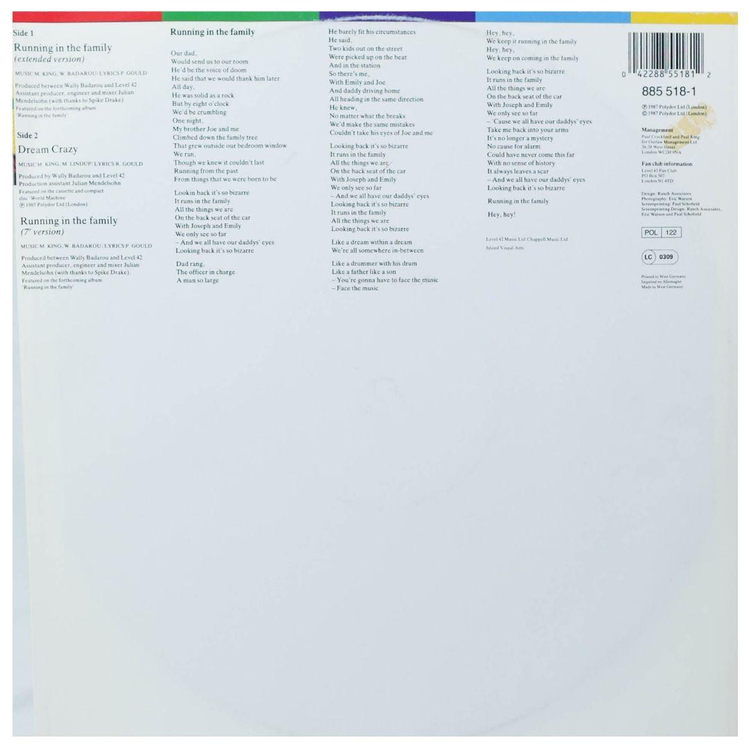 LEVEL 42 - RUNNING IN THE FAMILY | 12" MAXI SINGLE USADO