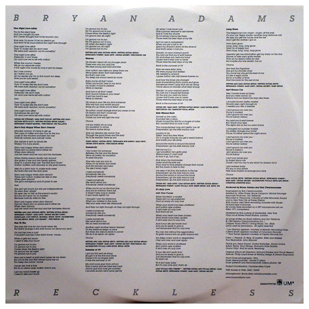 BRYAN ADAMS - RECKLESS (2LP) | VINILO