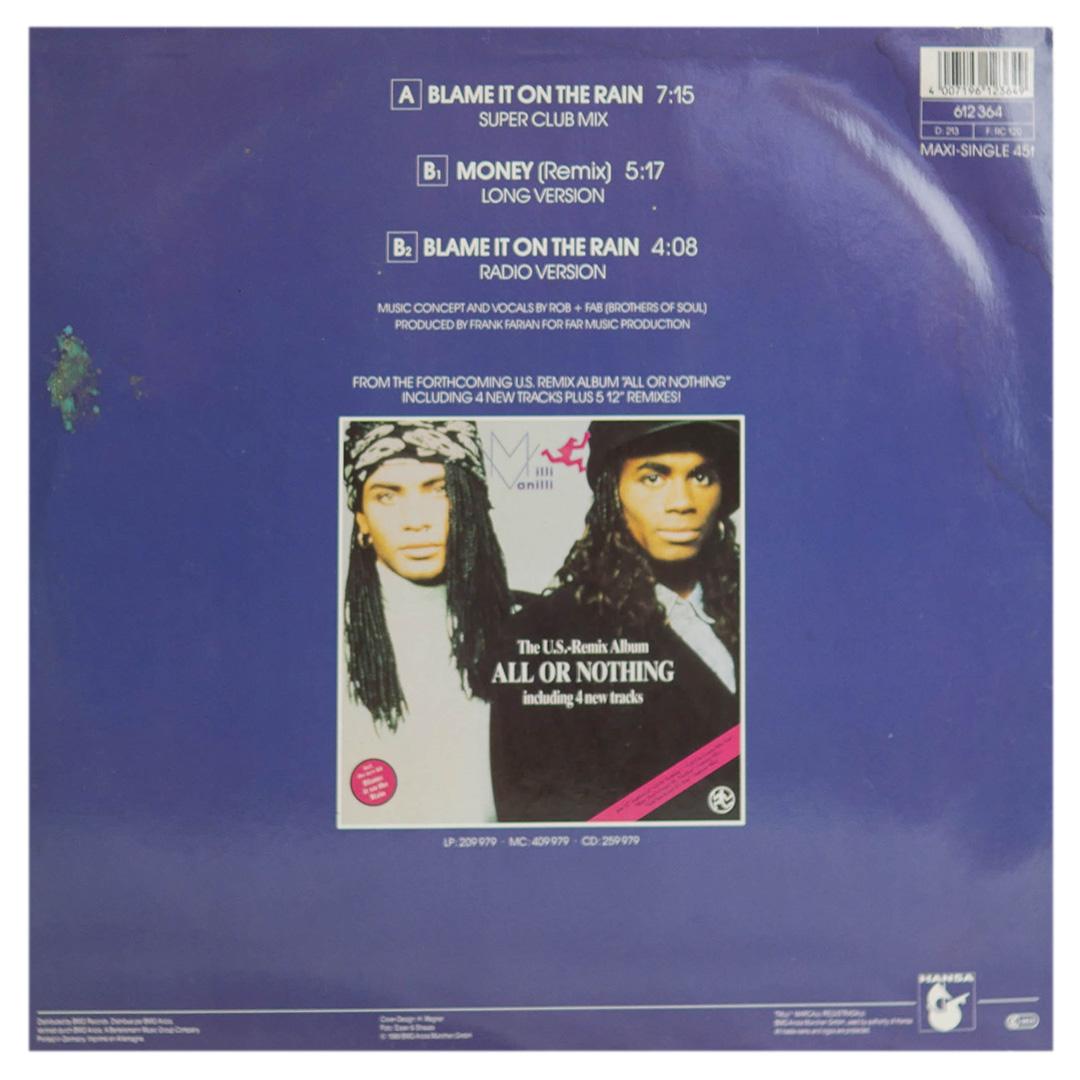 MILLI VANILLI - BLAME IT ON THE RAIN | 12" MAXI SINGLE USADO