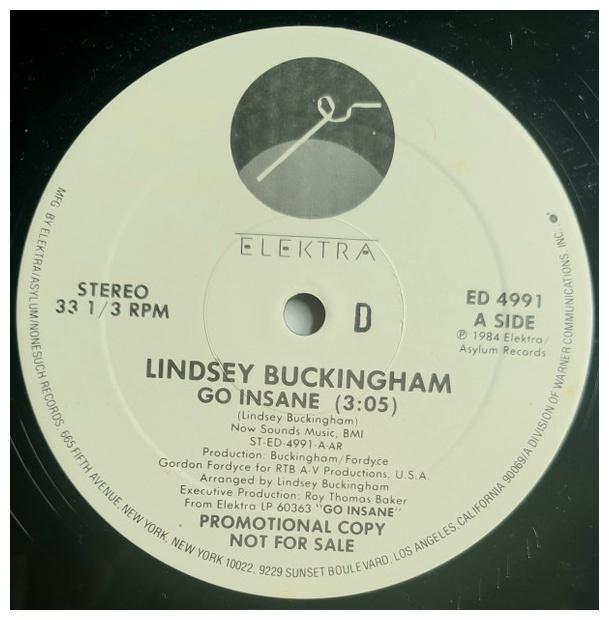 LINDSEY BUCKINGHAM - GO INSANE (PROMO) | 12" MAXI SINGLE USADO
