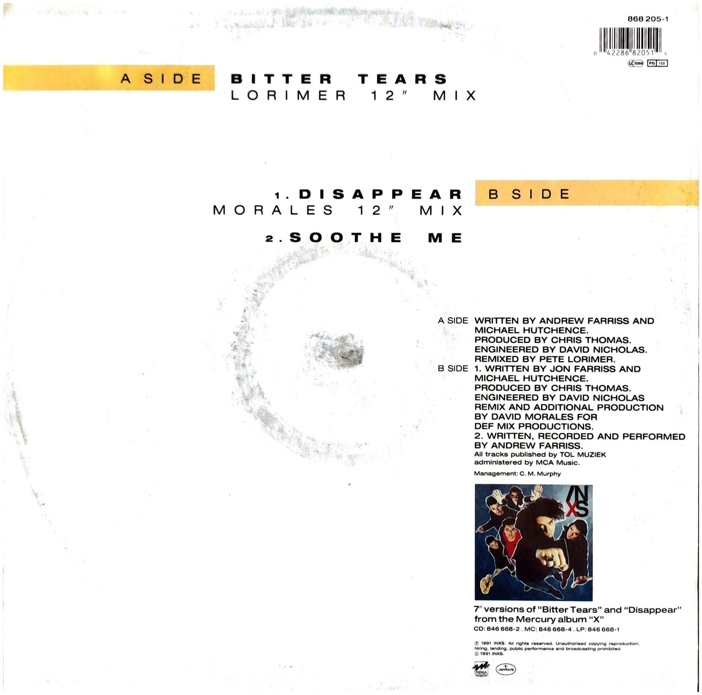 INXS - BITTER TEARS/DISAPPEAR | 12" MAXI SINGLE USADO
