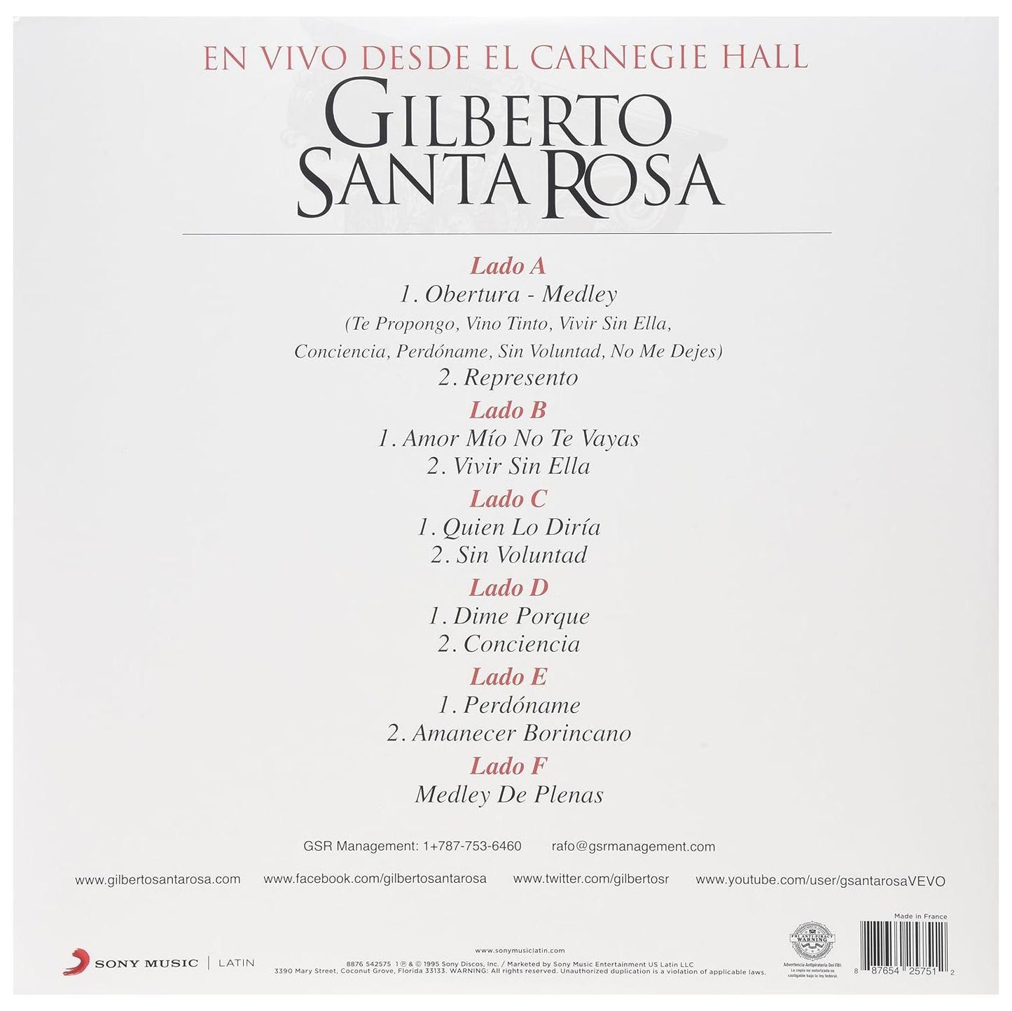 (PREVENTA) GILBERTO SANTA ROSA - EN VIVO DESDE EL CARNEGIE HALL (3LP) (150GRS/GATEFOLD) | VINILO