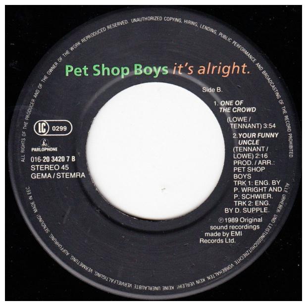 PET SHOP BOYS - IT S ALRIGHT | 7 SINGLE VINILO USADO