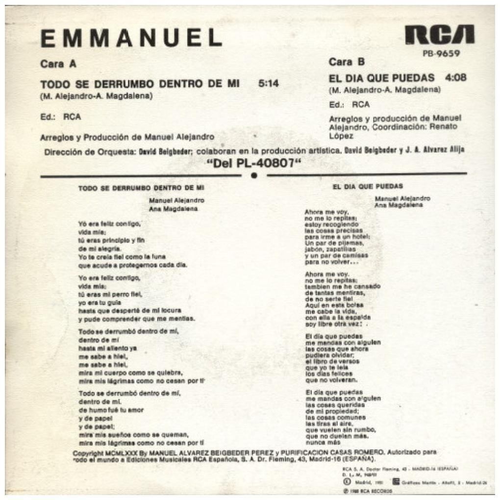 EMMANUEL - TODO SE DERRUMBO DENTRO DE MI/EL DIA QUE PUEDAS (PROMO COPY) | 7" SINGLE USADO