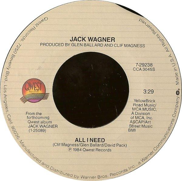 JACK WAGNER - ALL I NEED | 7" SINGLE VINILO USADO