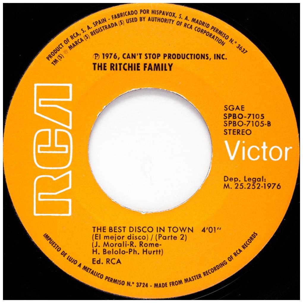 THE RITCHIE FAMILY - THE BEST DISCO IN TOWN | 7" SINGLE USADO