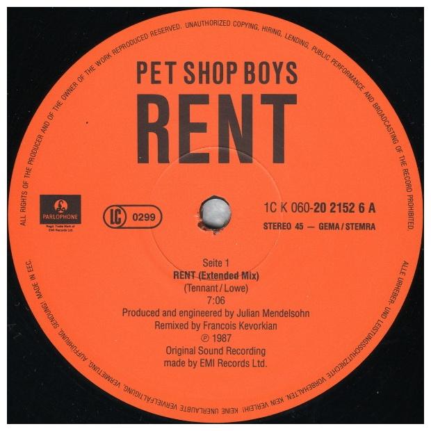 PET SHOP BOYS - RENT | 12" MAXI SINGLE USADO