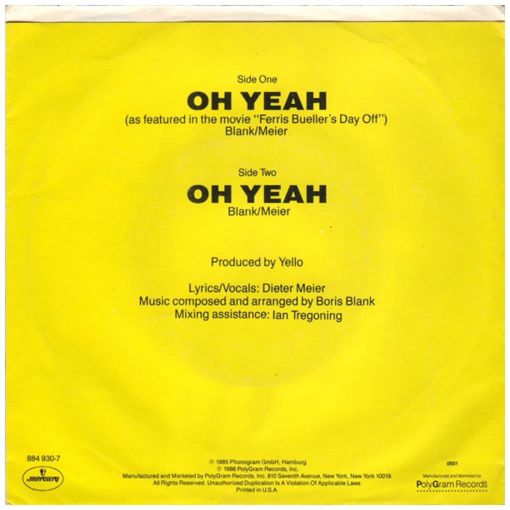 YELLO - OH YEAH | 7" SINGLE USADO