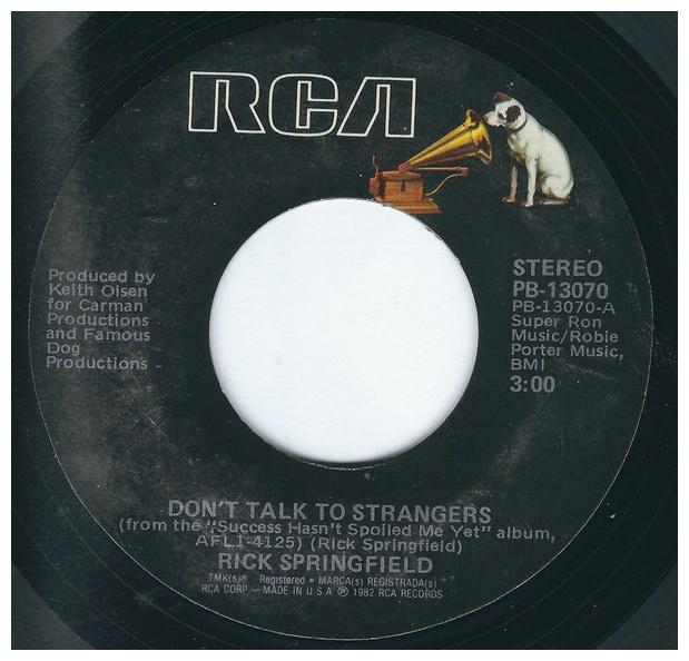 RICK SPRINGFIELD - DON T TALK TO STRANGERS | 7" SINGLE USADO