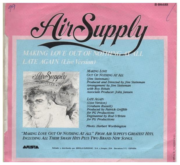 AIR SUPPLY - MAKING LOVE OUT OF NOTHING AT ALL | 7" SINGLE VINILO USADO