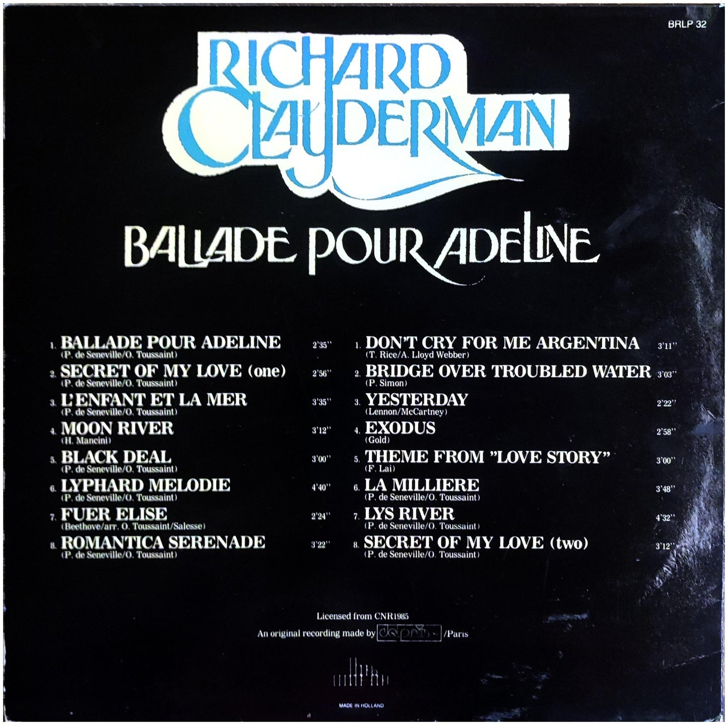 RICHARD CLAYDERMAN - BALLADE POUR ADELINE | VINILO USADO