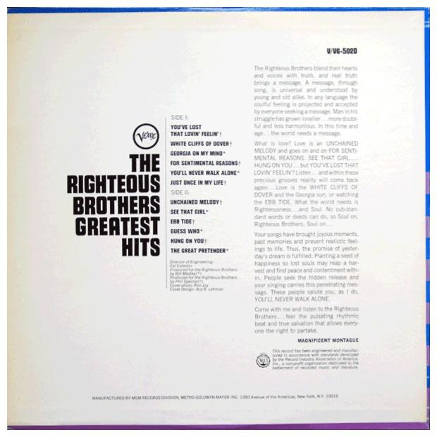 RIGHTEOUS BROTHERS - GREATEST HITS | VINILO USADO