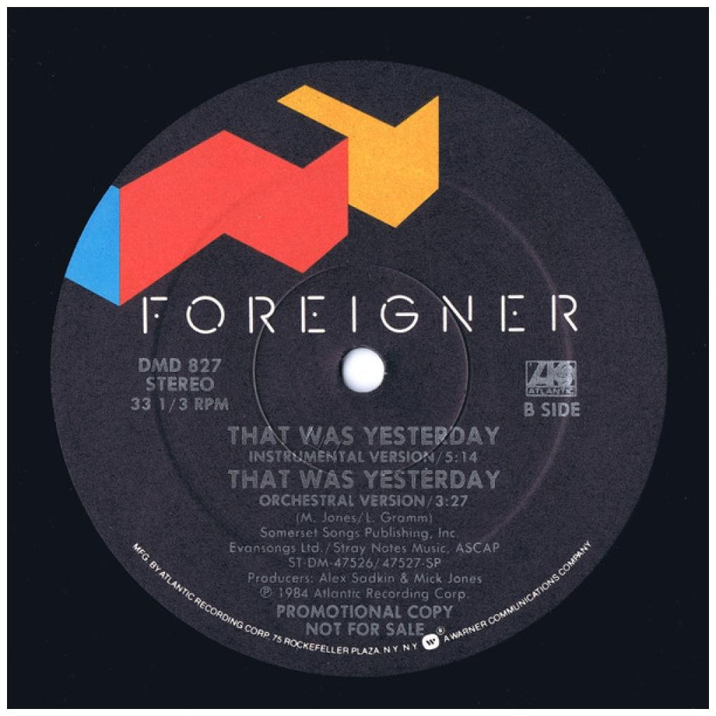 FOREIGNER - THAT'S WAS YESTERDAY (PROMO COPY) | 12'' MAXI SINGLE USADO
