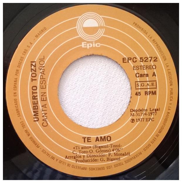 UMBERTO TOZZI - TE AMO (EN ESPANOL) | 7 SINGLE VINILO USADO