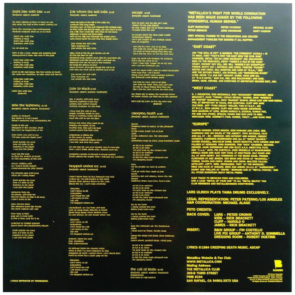 METALLICA - RIDE THE LIGHTNING (180GRS) | VINILO