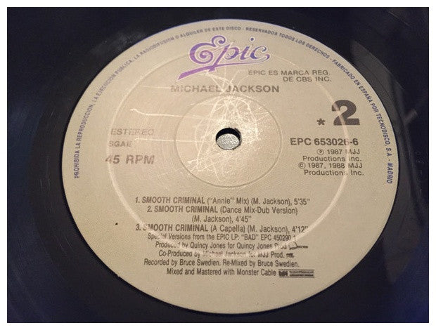 MICHAEL JACKSON - SMOOTH CRIMINAL | 12" MAXI SINGLE VINILO USADO