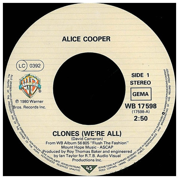 ALICE COOPER - CLONES (WE RE ALL) | 7" SINGLE USADO