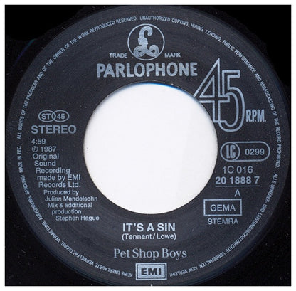 PET SHOP BOYS - IT S A SIN | 7" SINGLE USADO