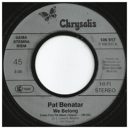 PAT BENATAR - WE BELONG | 7 SINGLE USADO