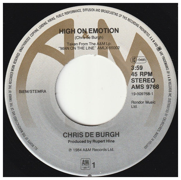 CHRIS DE BURGH - HIGH ON EMOTION | 7" SINGLE USADO