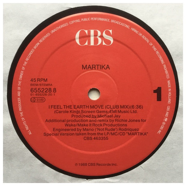 MARTIKA - I FEEL THE EARTH MOVE | 12" MAXI SINGLE VINILO USADO