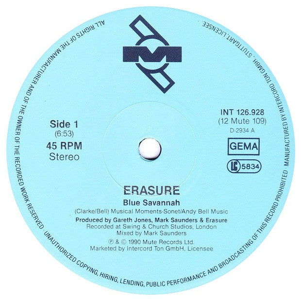 ERASURE - BLUE SAVANNAH | 12" MAXI SINGLE VINILO USADO