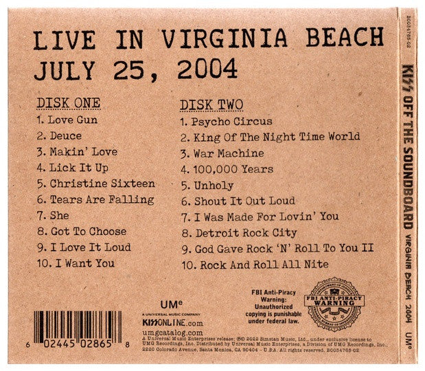 KISS - OFF THE SOUNDBOARD: LIVE IN VIRGINIA BEACH (2CD) | CD